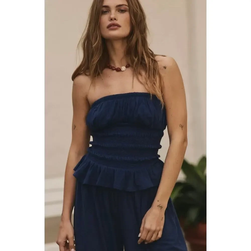 NWT Free People Free-Est Don't Call Me Pant Set Poseidon Navy - Picture 3 of 3